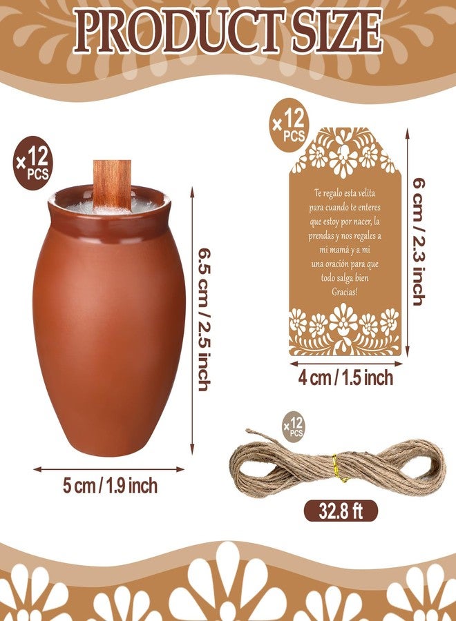 Conelist 12 Set 12 Set Cielito Lindo Party Decorations Baby Shower Candles Terracotta Mexican Recuerdos DIY Jar Candles with Gift Tags and Rope for Birthday Cinco De Mayo Fiesta (Brown) - Image 2